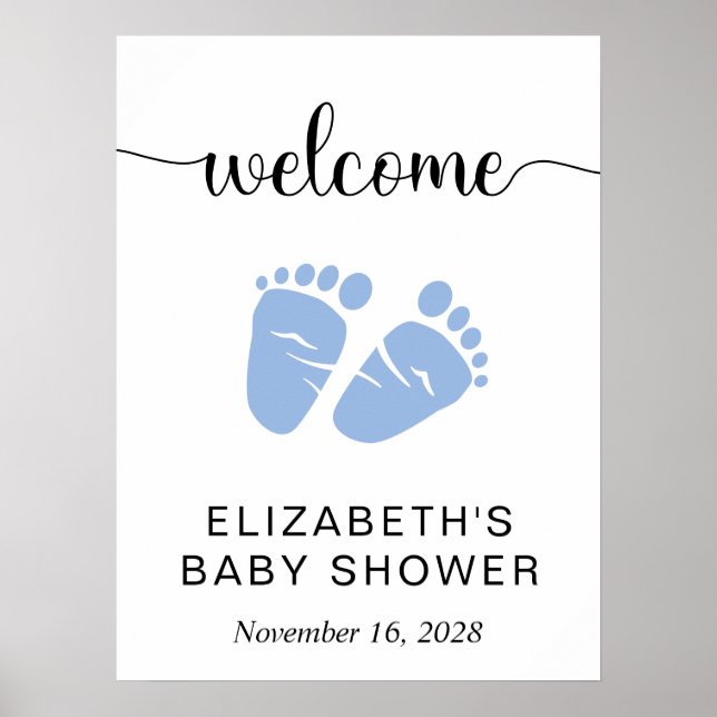 Baby Boy Shower Blue Feet Welcome Sign (Front)