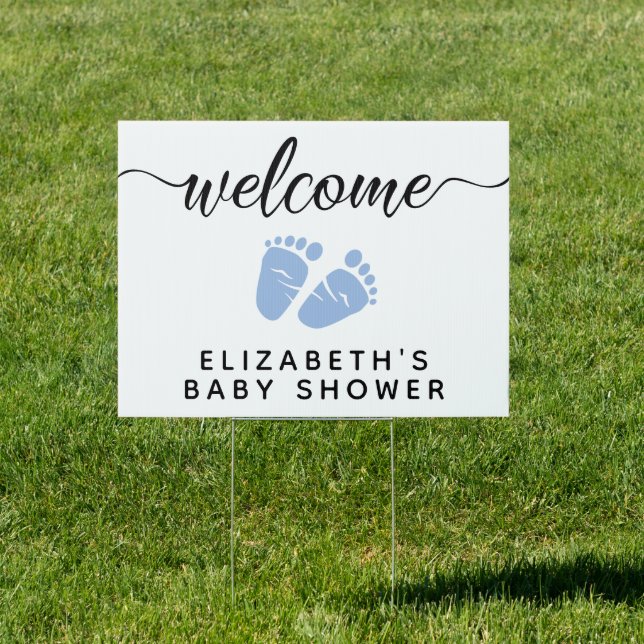 Baby Boy Shower Blue Feet Welcome Sign (Insitu)