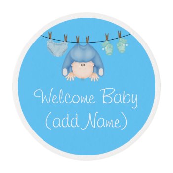 Baby Boy Shower Blue Frosting Cupcake Topper Edible Frosting Rounds by PersonalCustom at Zazzle