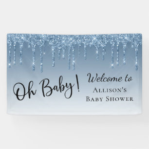 Baby Boy Shower Blue Glitter Welcome Banner
