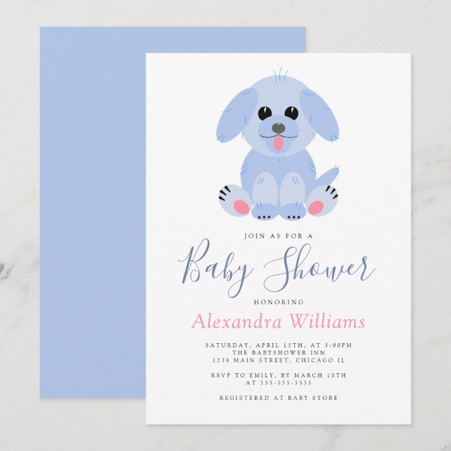 Baby Boy Shower Blue Personalized Puppy Invitation (Front/Back)