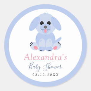 Baby Boy Shower Blue Puppy Personalized Classic Round Sticker