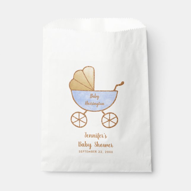 Baby Boy Shower Blue Retro Carriage Favor Bag (Front)