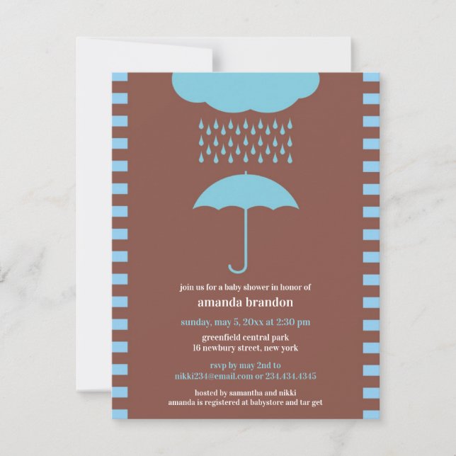 Baby Boy Shower Blue Umbrella Invitation (Front)