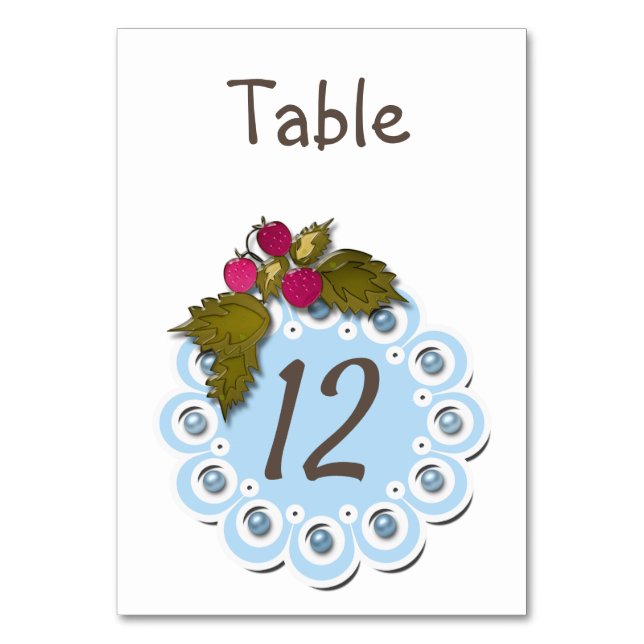Baby boy shower blue white pearls flowers cute fun table number (Front)