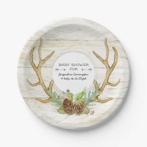 Baby Boy Shower Boho Deer Antler Woodland Forest Paper Plates