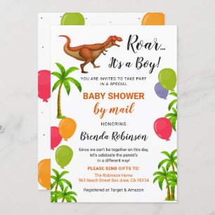 Baby Boy Shower By Mail Roar Jungle Dinosaur Invitation