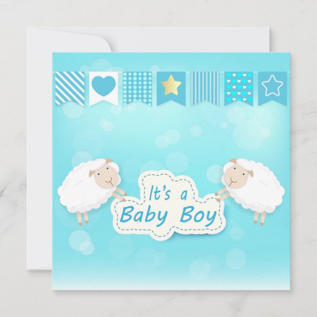 Baby boy shower card with Sheep (Front)