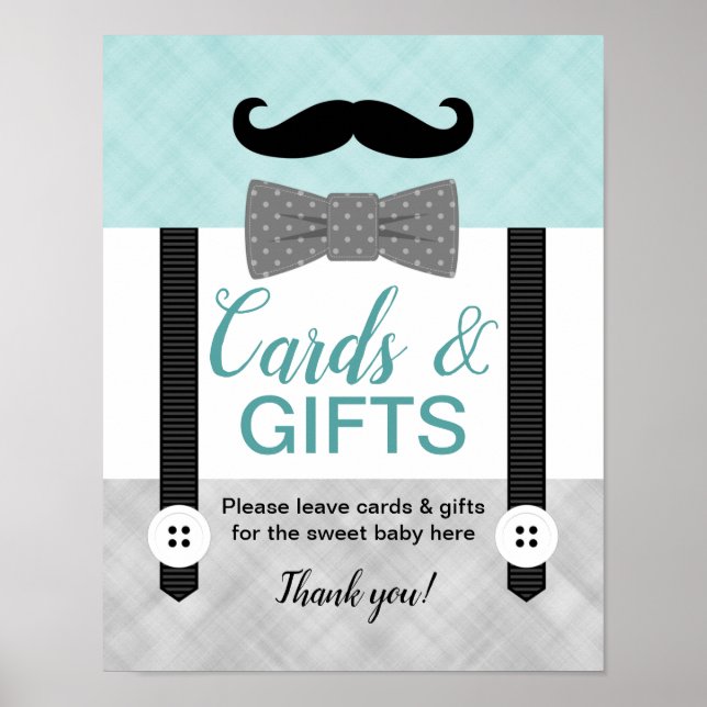Baby boy shower cards and gifts sign mint gray (Front)