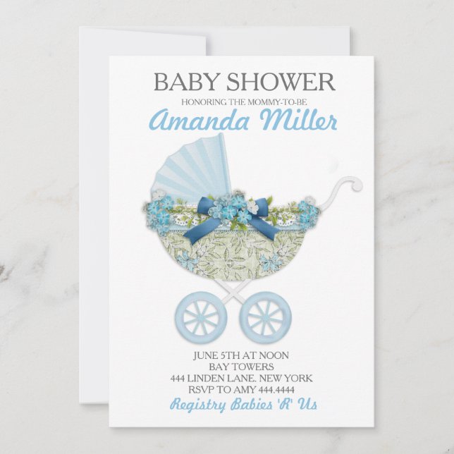 Baby Boy Shower Carriage Invitations (Front)