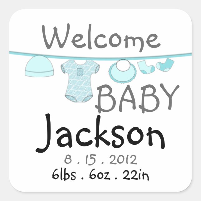 Baby Boy Shower Clothes Line Square Sticker (Front)