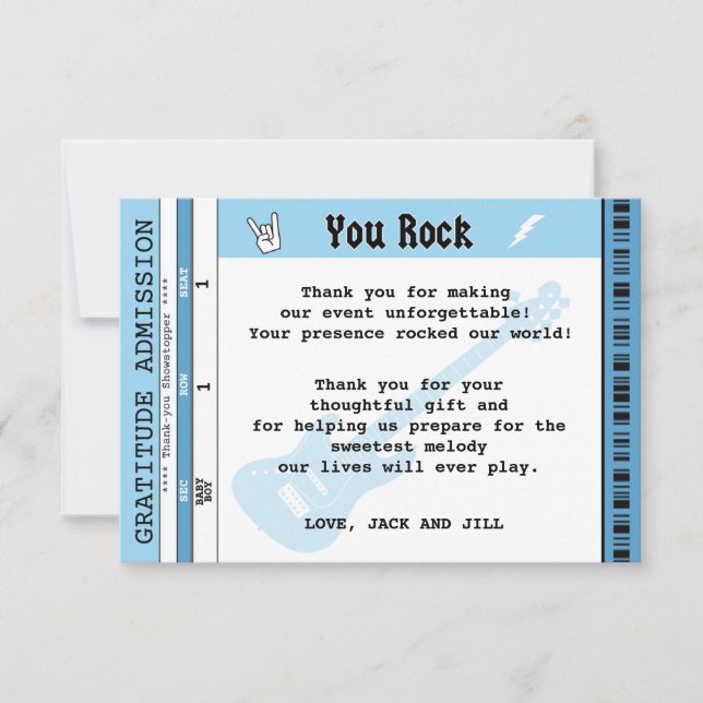 BABY BOY SHOWER CONCERT TICKET THANK YOU CARD (Front)