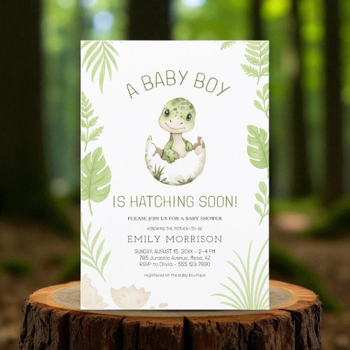 Baby Boy Shower Cute Dinosaur Hatching Soon 