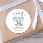 Baby Boy Shower Cute Elephant Classic Round Sticker<br><div class="desc">Cute stickers for your baby boy shower favors and correspondence with "A Sweet Little Peanut Is On His Way" written in a mixture of soft grey typography and a stylish script, and a pastel blue watercolor of a baby elephant. Personalize the mother-to-be's name and shower date in simple grey typography....</div>