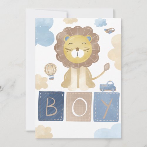 Baby Boy Shower Cute Lion Invitation