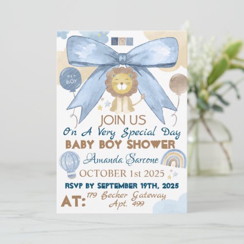 Baby Boy Shower Cute Lion Invitation