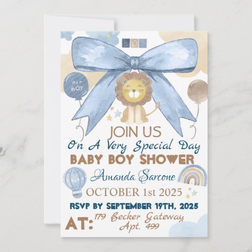 Baby Boy Shower Cute Lion Invitation