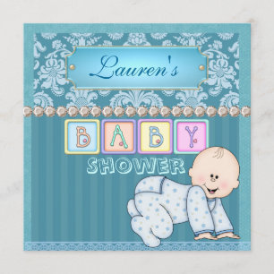 BABY BOY SHOWER Damask Invitation