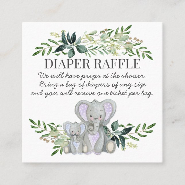 Baby Boy Shower Diaper Raffle Blue Mommy Elephant Square Business Card (Front)