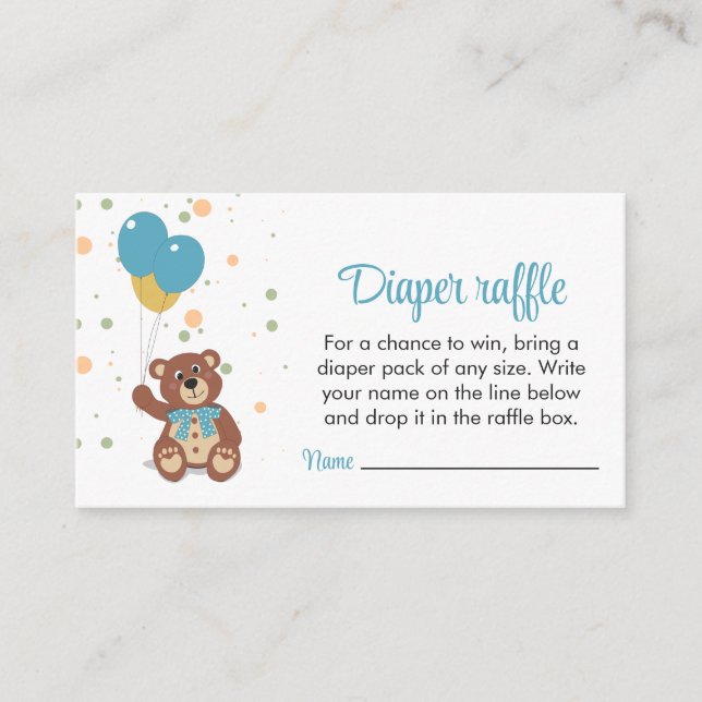 Baby Boy Shower Diaper Raffle Ticket Blue Enclosure Card (Front)