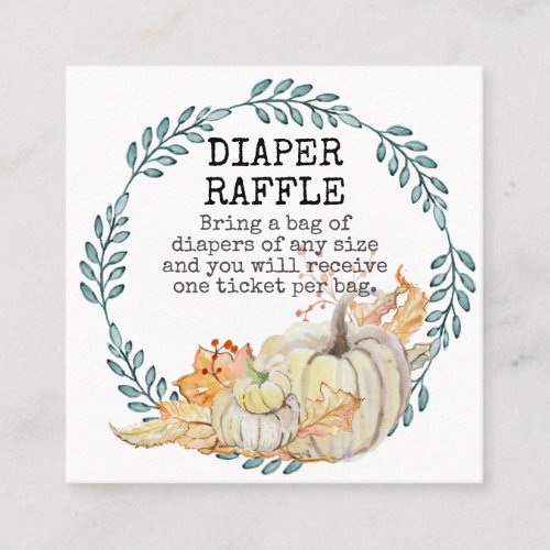Baby Boy Shower Diaper Raffle White Pumpkin Leaves Square Business Card