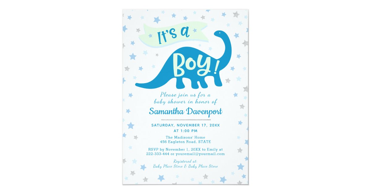 Baby Boy Shower Dinosaur Blue Theme It S A Boy Invitation Zazzle