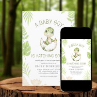 Baby Boy Shower Dinosaur Hatching Soon Cute 