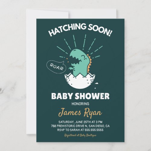 Baby Boy Shower Dinosaur Hatching Soon Invitation