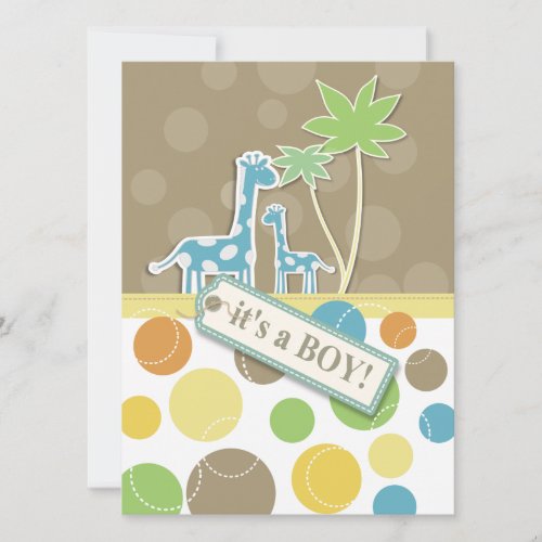 Baby Boy Shower Dots giraffe Invitation Card