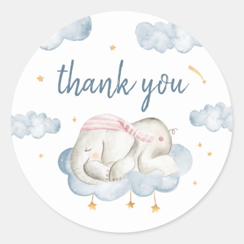 Baby Boy Shower Favor Circle Stickers _ Elephant