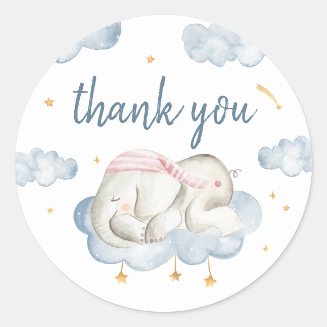 Baby Boy Shower Favor Circle Stickers - Elephant (Front)