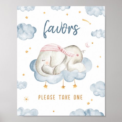 Baby Boy Shower Favors Poster Sign _ Elephant