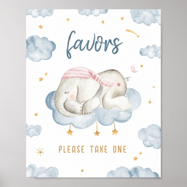 Baby Boy Shower Favors Poster Sign - Elephant (Front)