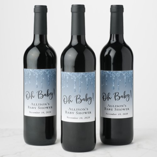 Baby Boy Shower Glitter Blue Custom Wine Label