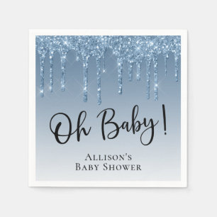 Baby Boy Shower Glitter Blue Personalized Napkins