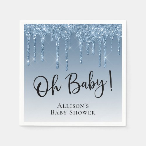 Baby Boy Shower Glitter Blue Personalized Napkins