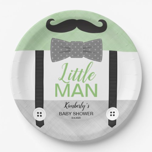 Baby boy shower green gray little man theme paper plates