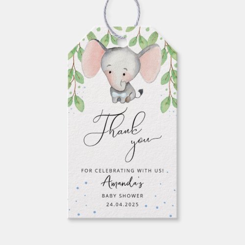 Baby Boy Shower Greenery Elephant Thank You Gift Tags