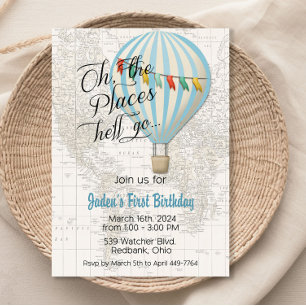 Baby Boy Shower Hot Air Balloon Travel Invitation