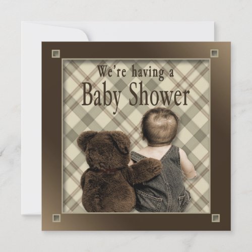 BABY BOY SHOWER INVITATION _ BABY AND TEDDY BEAR