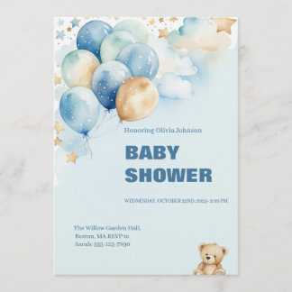 Baby Boy Shower Invitation | Blue Teddy Bear