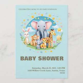 Baby Boy Shower Invitation Cartoon Animals