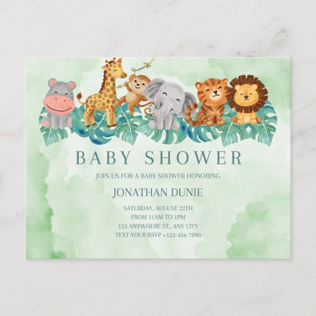 baby boy shower invitation cute animals postcard (Front)