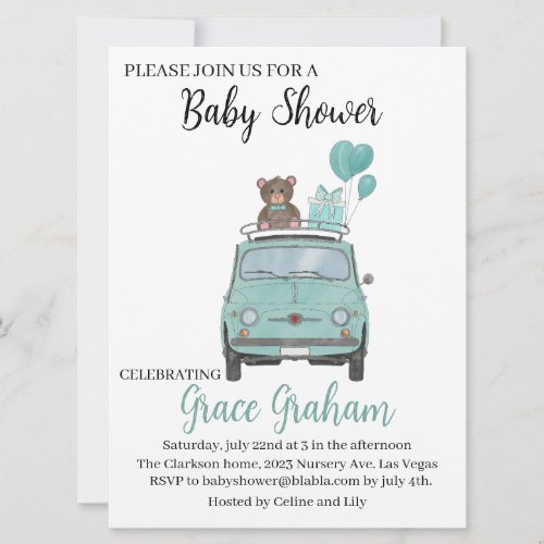 Baby Boy Shower invitation Fiat 500