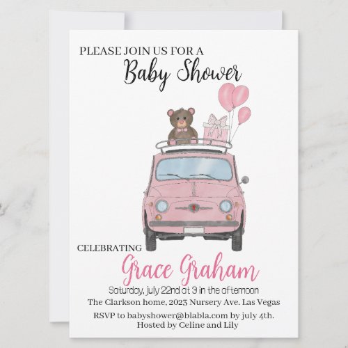 Baby Boy Shower invitation Fiat 500