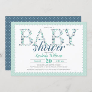 baby boy shower invitation floral mint green navy