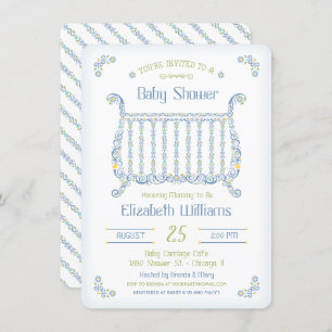 Baby Boy Shower Invitation - Lacy Crib - Blue