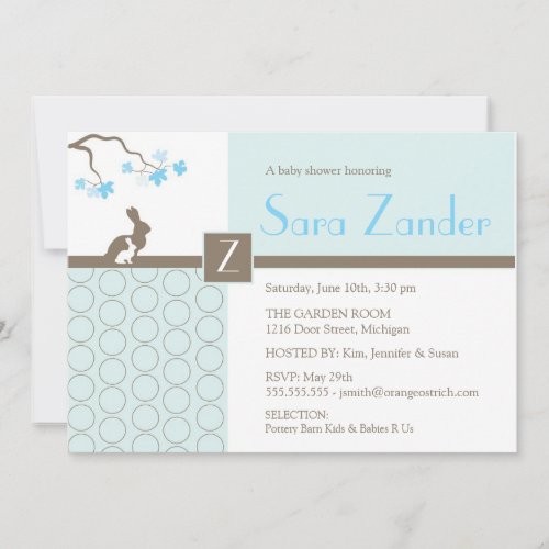 Baby Boy Shower Invitation - Mother and Baby Bunny