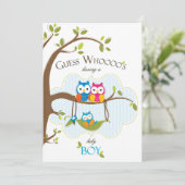Baby Boy Shower Invitation - Owl Family (Standing Front)