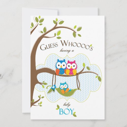 Baby Boy Shower Invitation - Owl Family